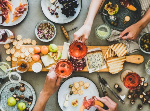 charcuterie and cheese board rose wine snacks