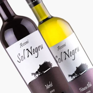 feteasca alba 2014 sol negru and merlot 2009 sol negru; 6-bottle wine pack; labels close up